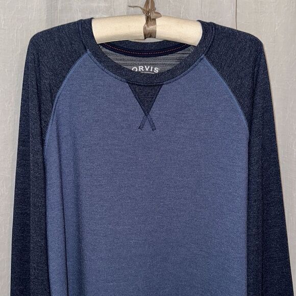 ORVIS XL Navy Blue Reverse Weave Raglan Sleeve Crewneck Pullover Sweater - Picture 3 of 12